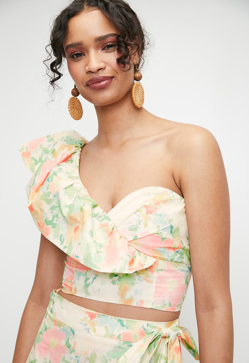 MILLA - Co-ord bubble sleeve top - soft abstract watercolour