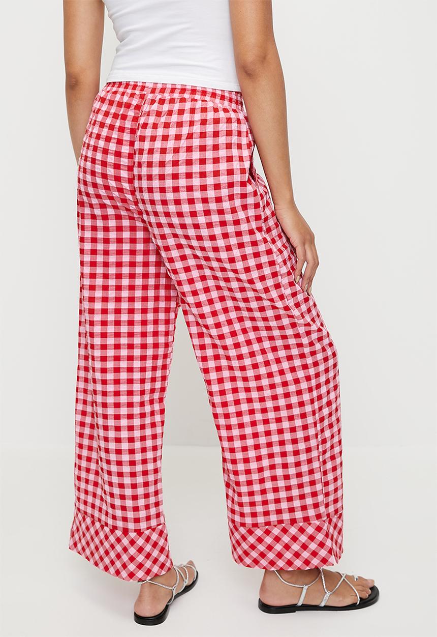 Me&B - Easy elasticated pant with side pocket  - Red gingham