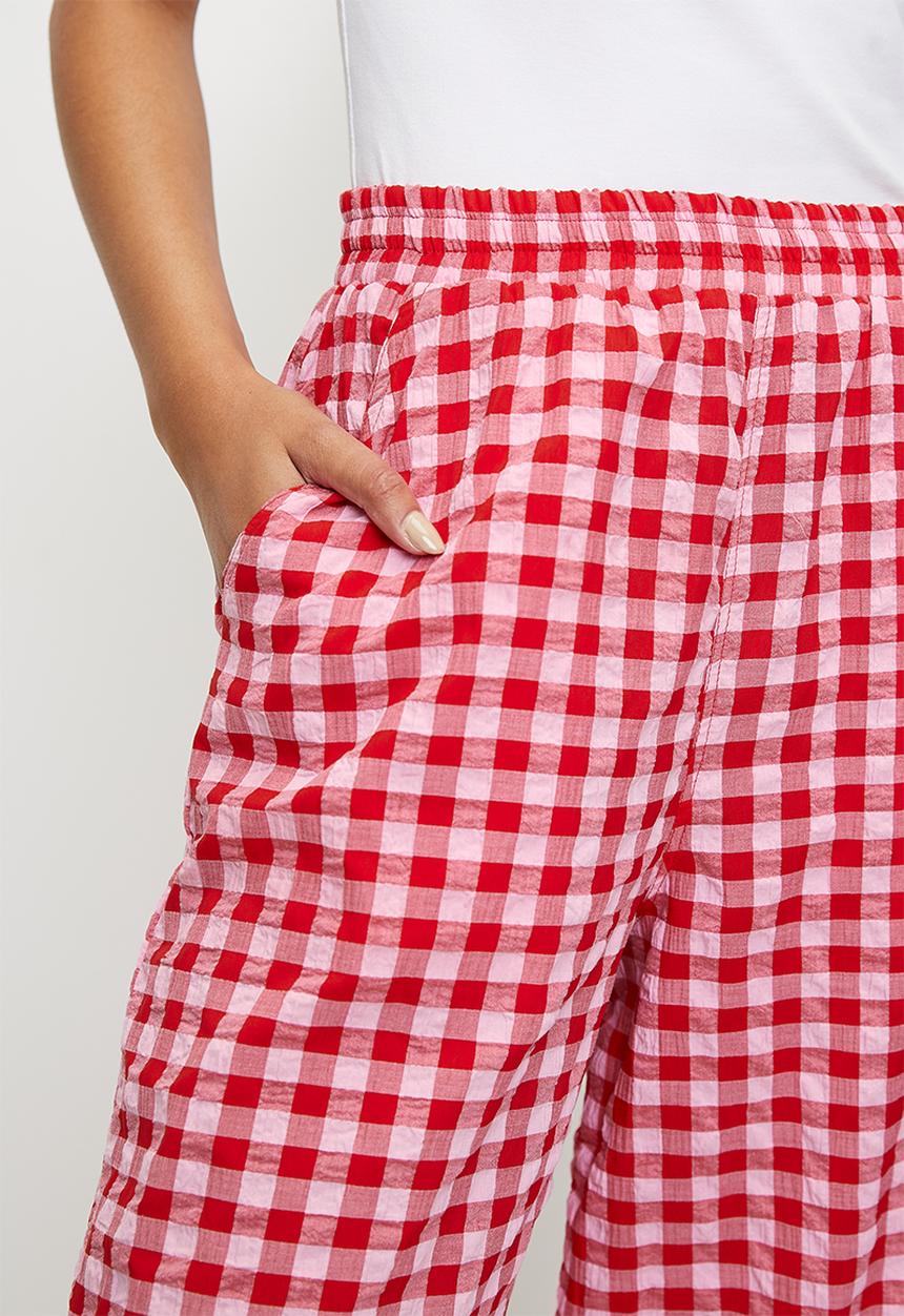 Me&B - Easy elasticated pant with side pocket  - Red gingham