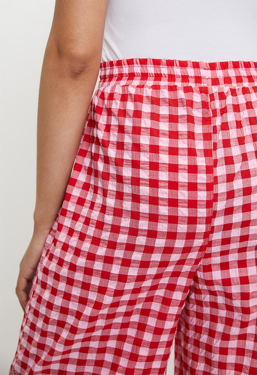Me&B - Easy elasticated pant with side pocket  - Red gingham