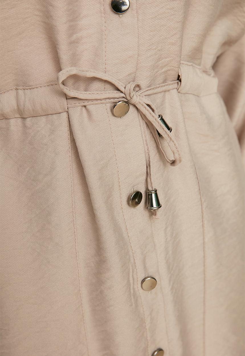 Trendyol - Tie Waist Shirt-Pants Weave Suit - Beige