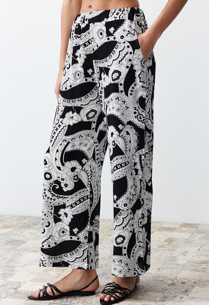 Trendyol - Patterned Kimono Trousers Woven Bottom & Top Set - Black