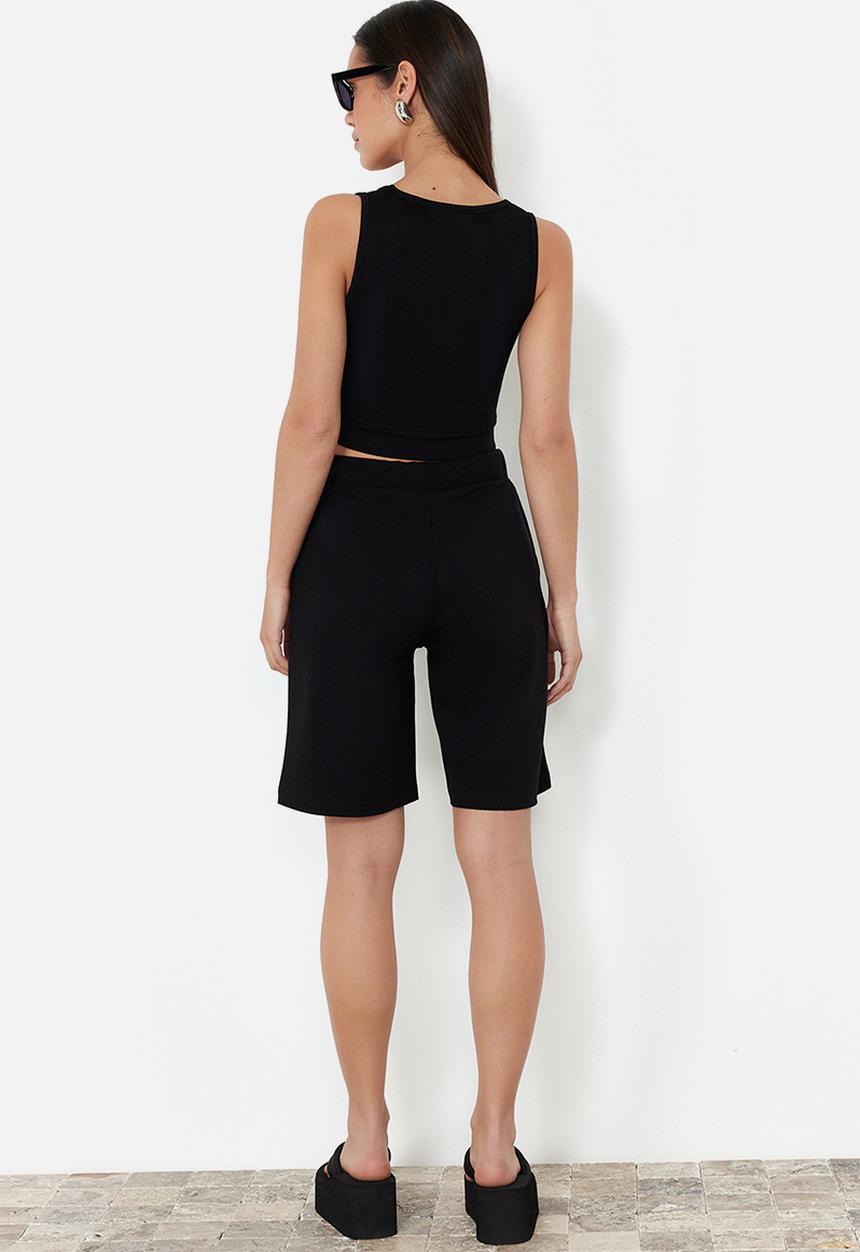 Trendyol - Label detailed soft textured knitted blouse top and bottom set - black