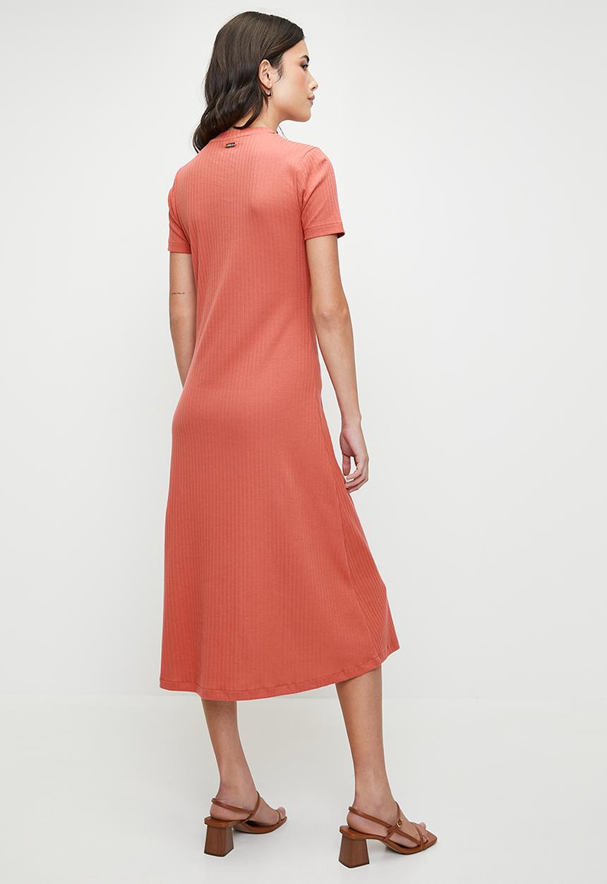 POLO - Wmn Lucy Short Sleeve Casual Rib Dress - Brick