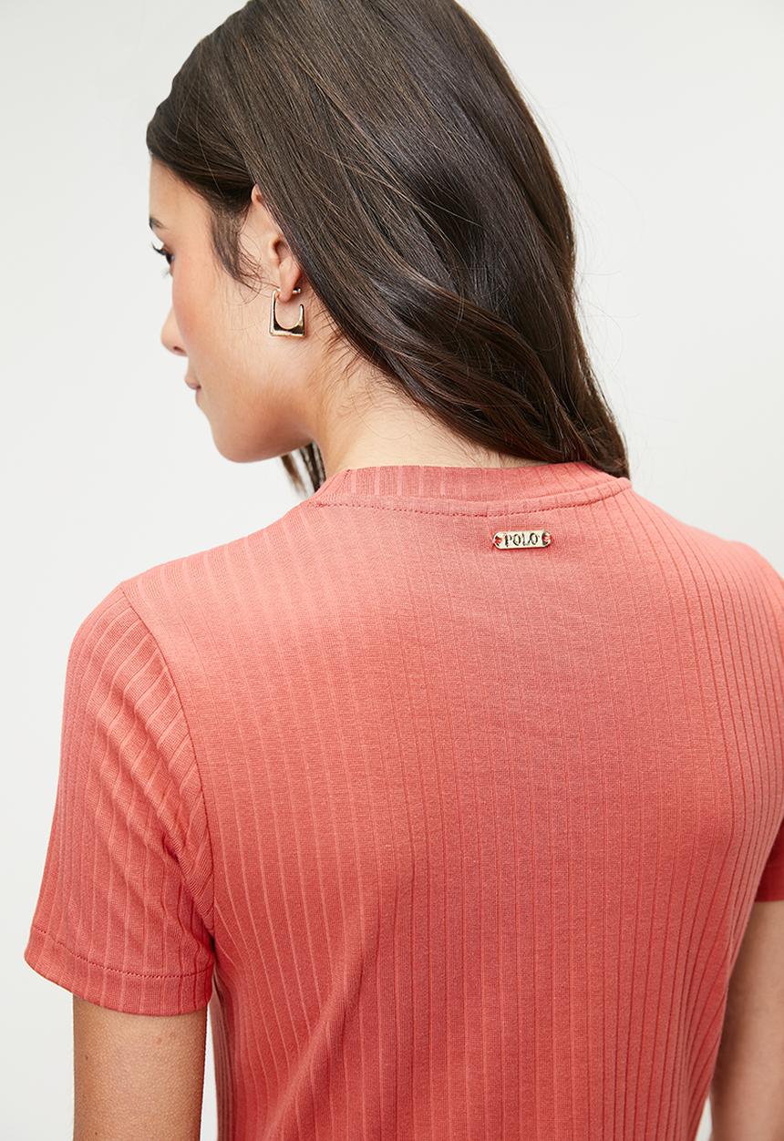 POLO - Wmn Lucy Short Sleeve Casual Rib Dress - Brick