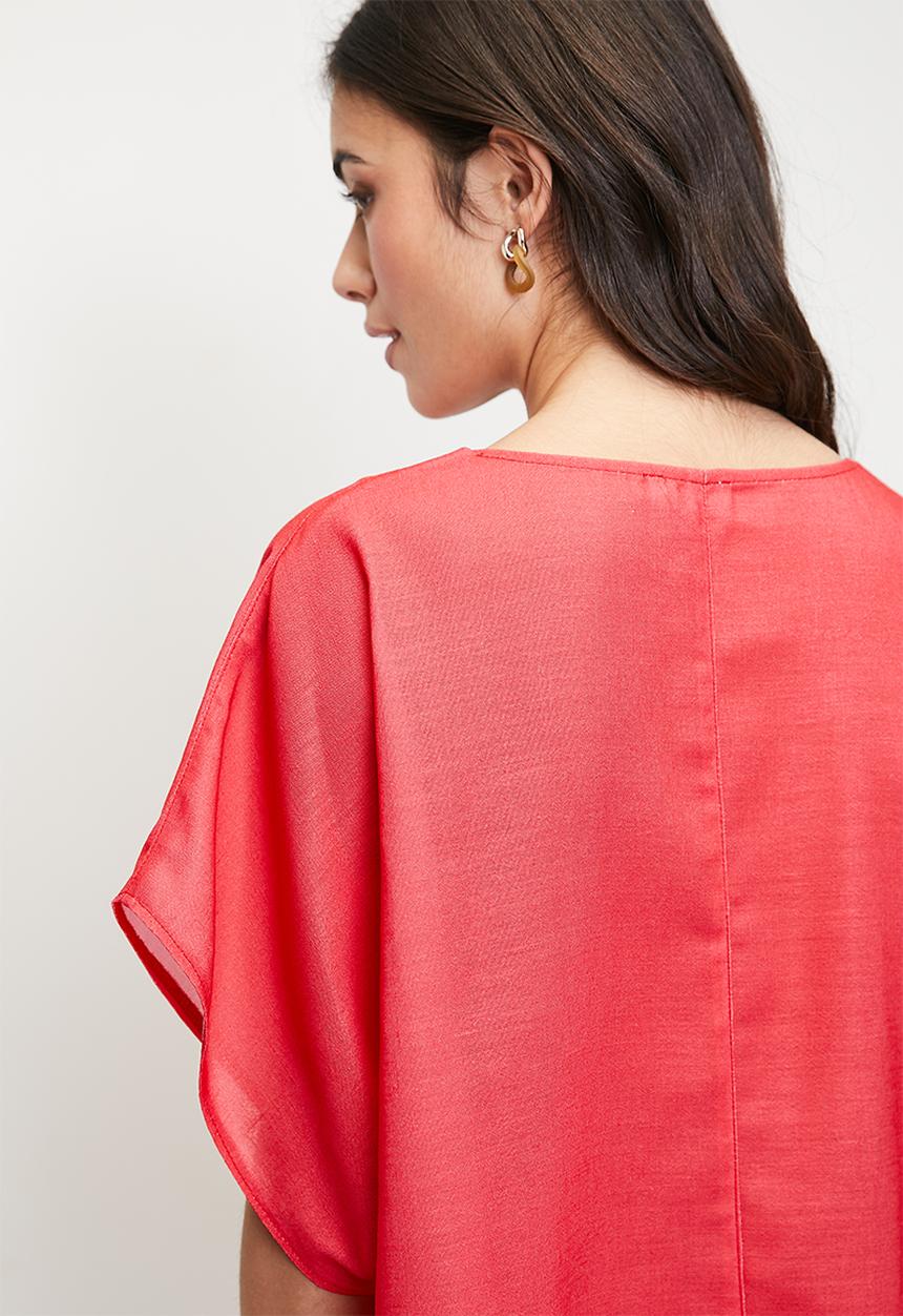 edit - Linen blend maxi tunic dress - red colour blocked waves single border