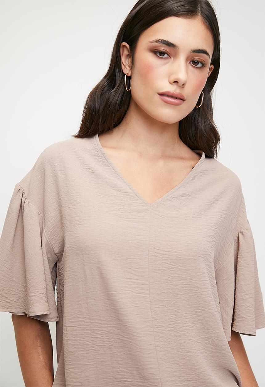edit - V-neck wide sleeve shell - brown