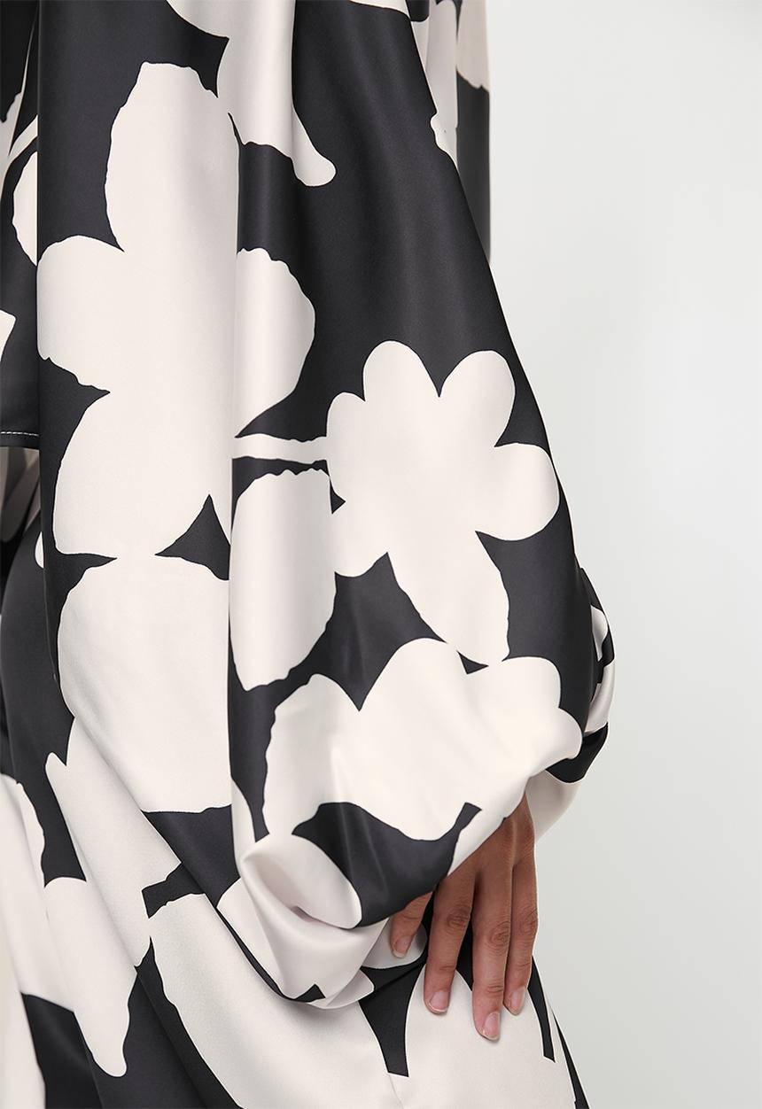 edit - Cold shoulder gauged neck blouse - mono floral