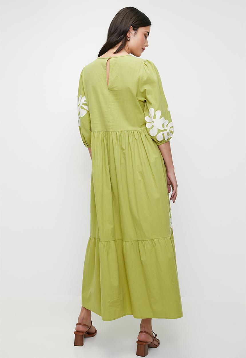 edit - Embroidery midi babydoll dress - kelp forest