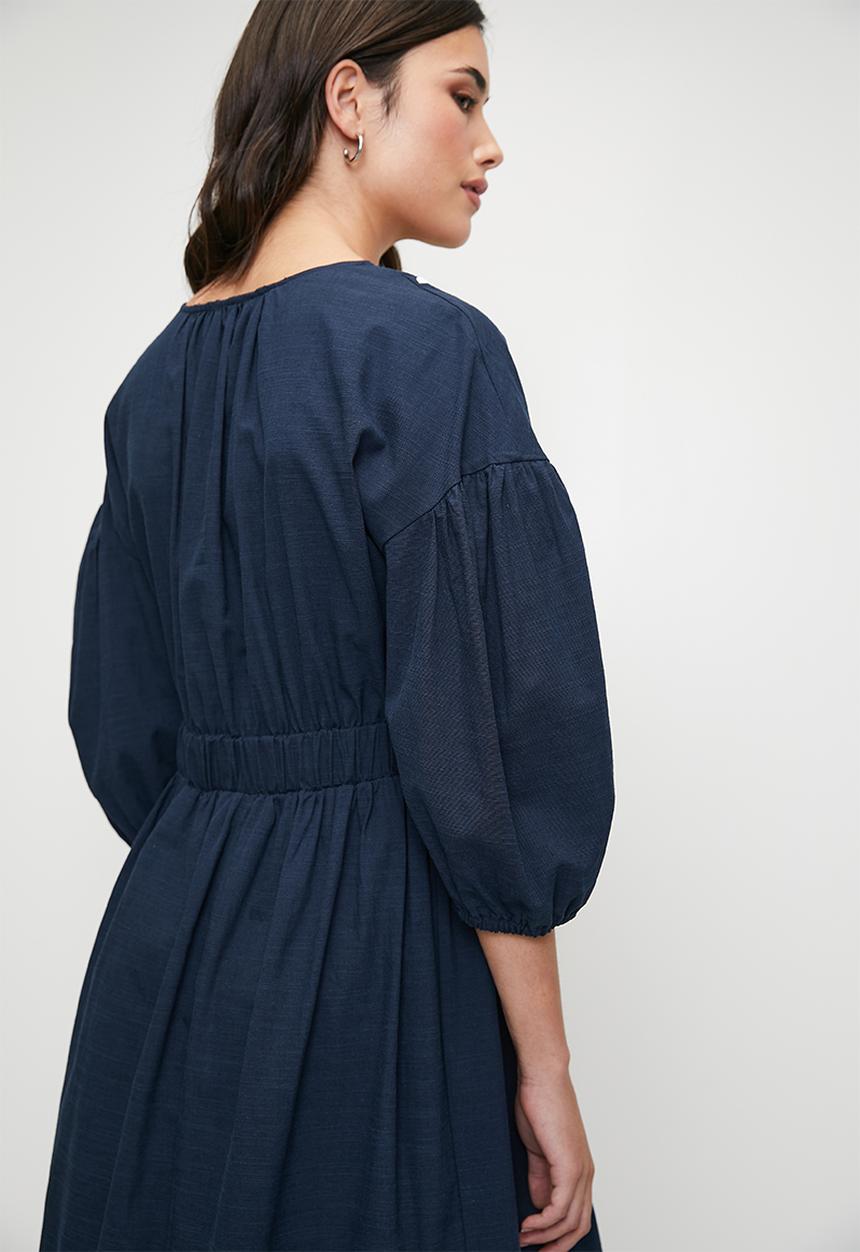 edit - Embroidery empire tiered maxi dress - navy/milk