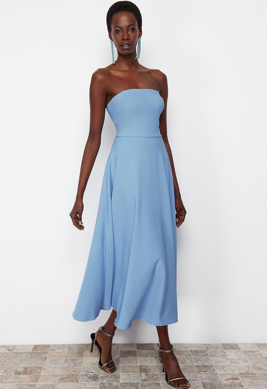 Trendyol - A-Cut Woven Elegant Evening Dress - Blue