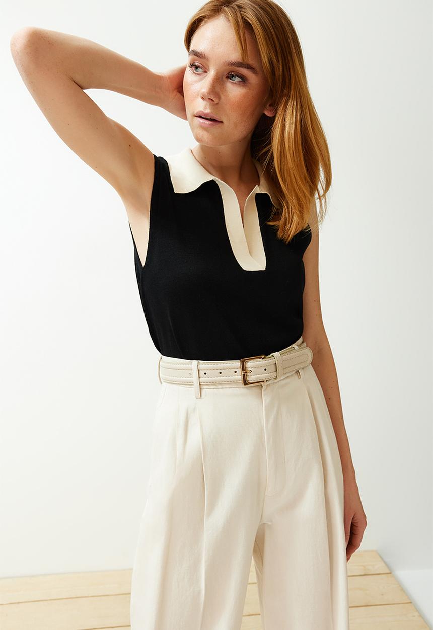 Trendyol - Polo Neck Knitwear Blouse - Ecru