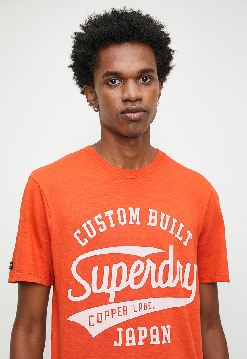Superdry. - Copper Label Script Tee - Denim Co Rust Orange Slub
