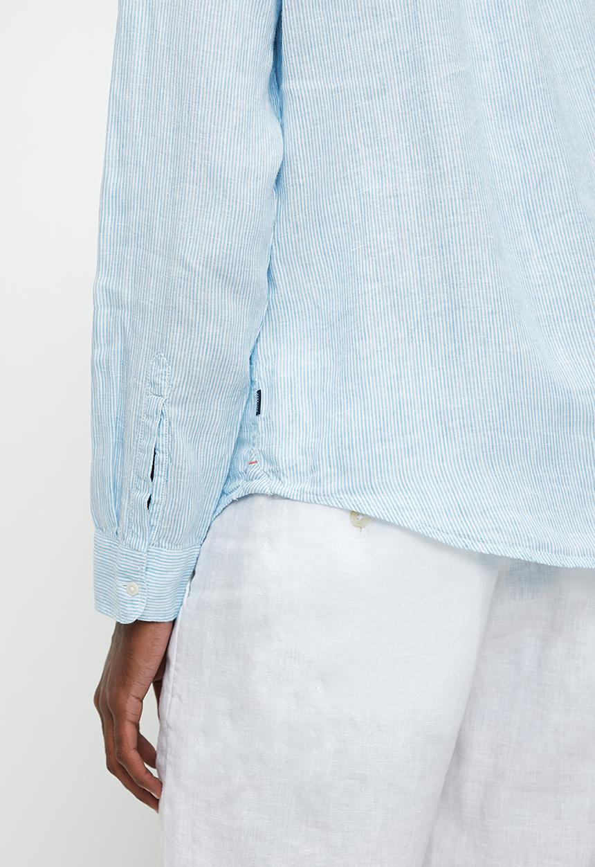 Superdry. - Casual Linen Long Sleeve Shirt - Seafoam Blue Stripe