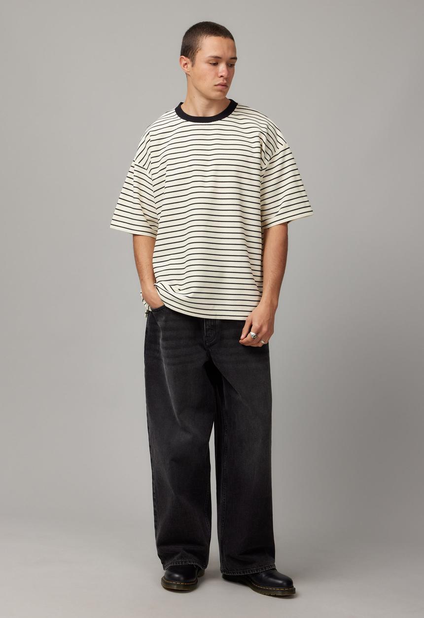 Factorie - Box Fit Textured T Shirt - White Stripe