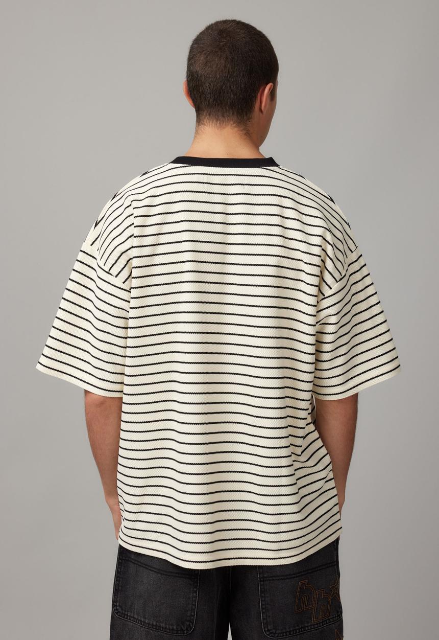 Factorie - Box Fit Textured T Shirt - White Stripe
