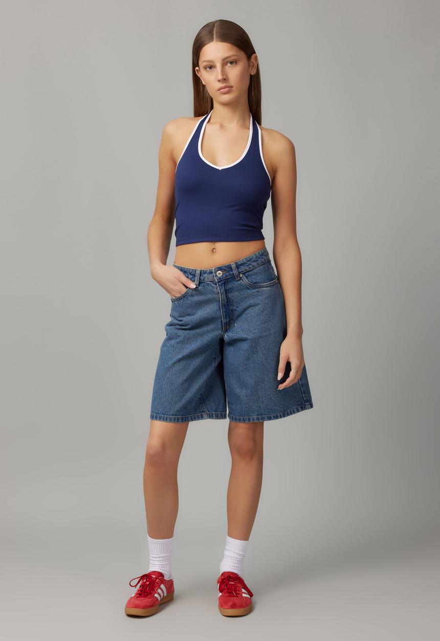 Factorie - Holly Halter Top - Navy & White