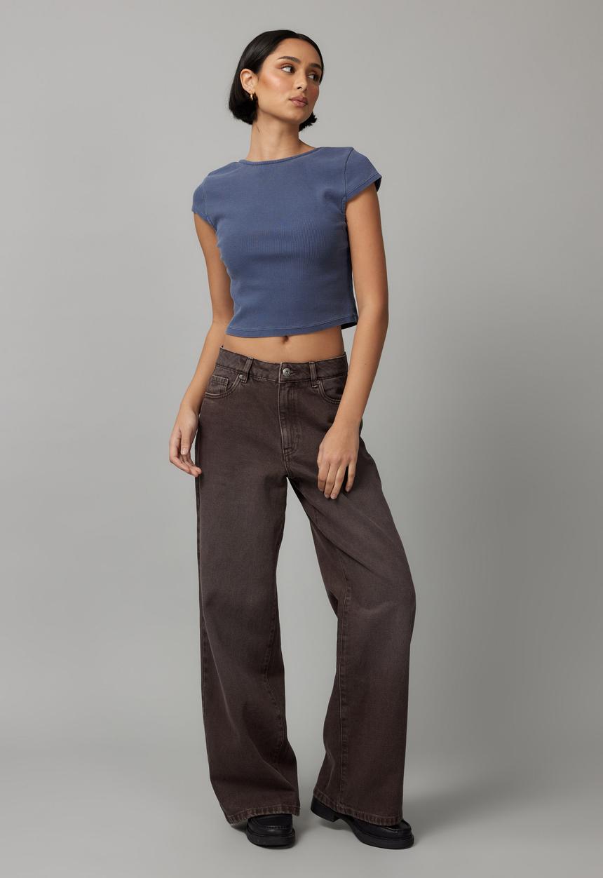 Factorie - Hazel Open Back Tee - Washed Worn Blue