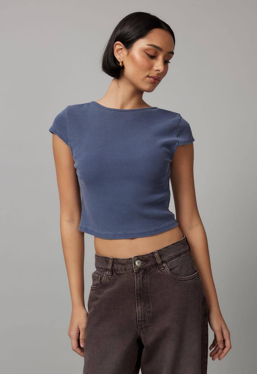 Factorie - Hazel Open Back Tee - Washed Worn Blue