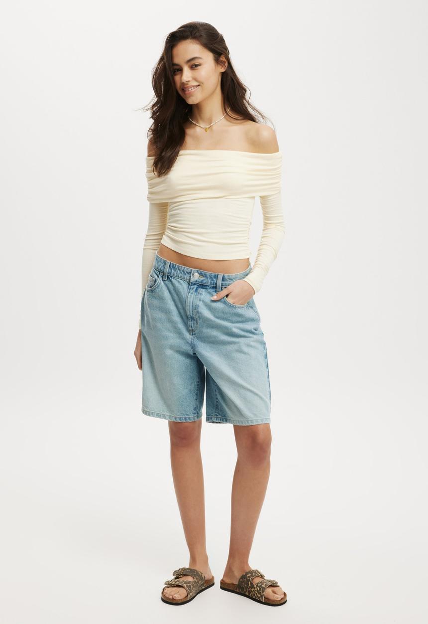 Cotton On - Rhi Gathered Off The Shoulder Long Sleeve - Lemon Icing