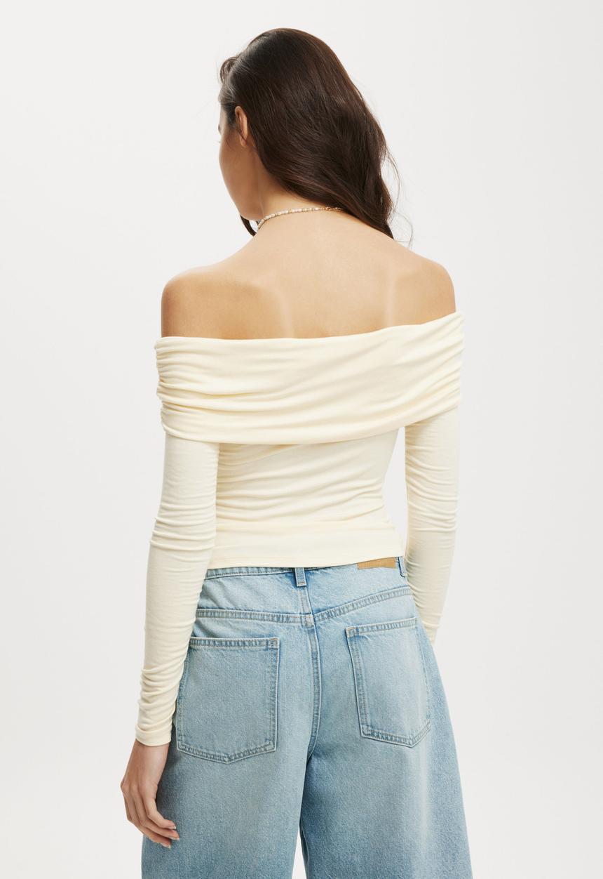 Cotton On - Rhi Gathered Off The Shoulder Long Sleeve - Lemon Icing