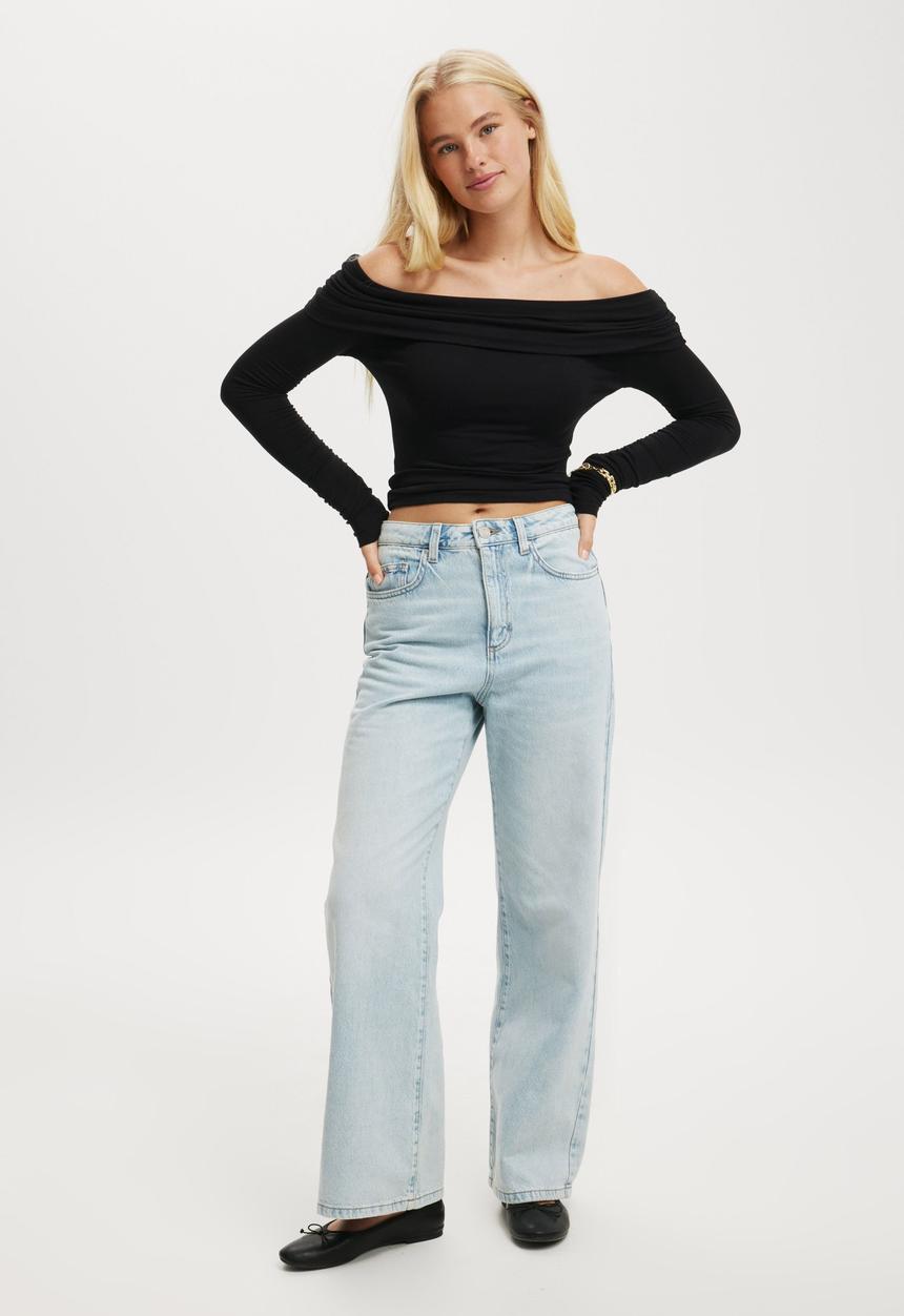 Cotton On - Rhi Gathered Off The Shoulder Long Sleeve - Black