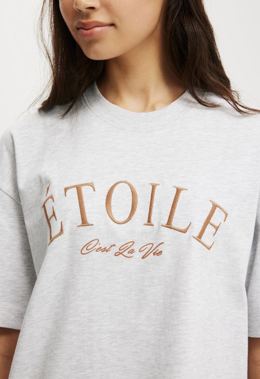Cotton On - The Premium Boxy Graphic Tee - Etoile/Soft Grey Marle