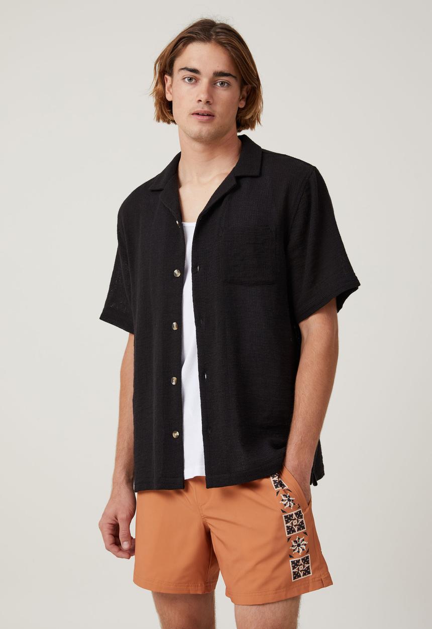 Cotton On - Palma Short Sleeve Shirt - Washed Black