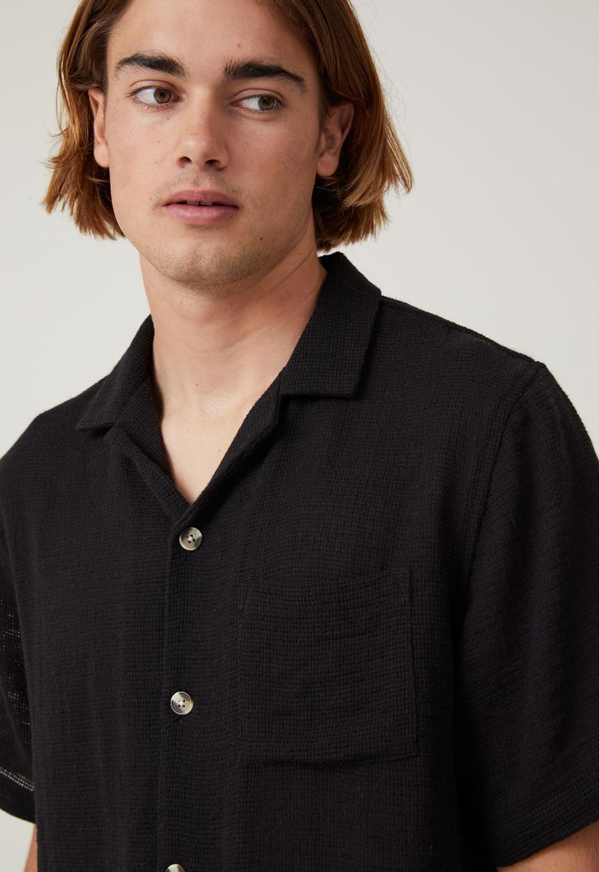 Cotton On - Palma Short Sleeve Shirt - Washed Black