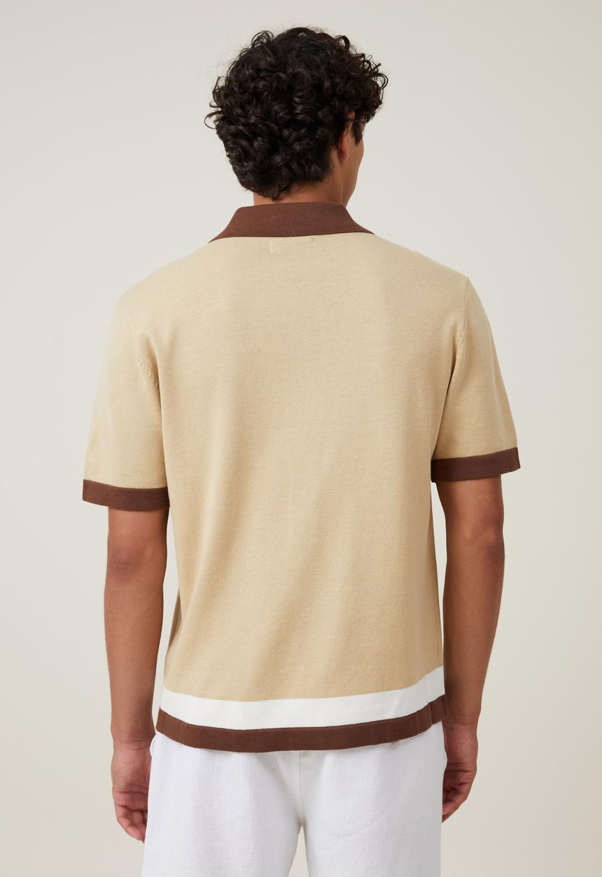 Cotton On - Pablo Short Sleeve Shirt - Tan Cable Border