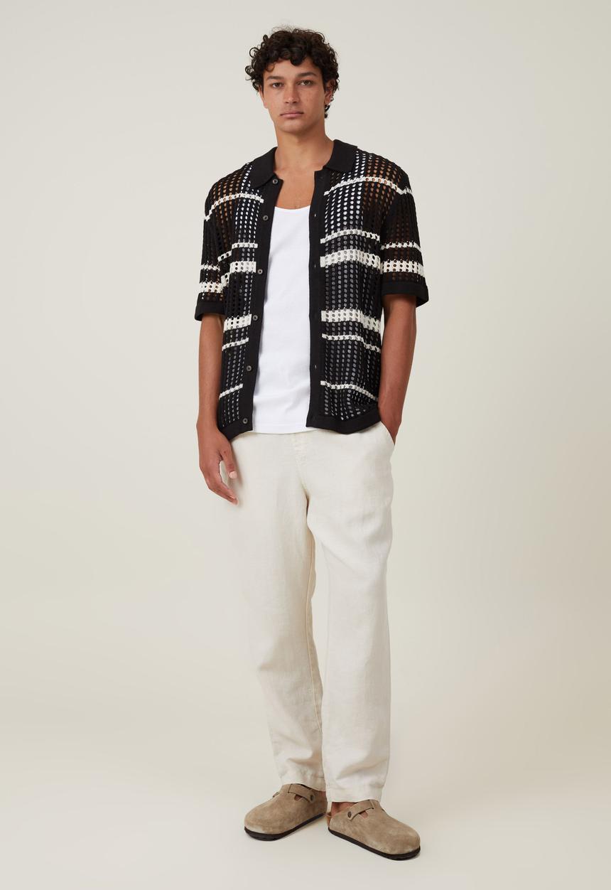 Cotton On - Pablo Short Sleeve Shirt- Black Retro Stripe