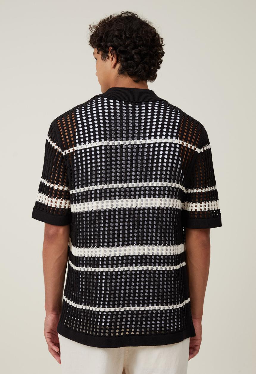 Cotton On - Pablo Short Sleeve Shirt- Black Retro Stripe