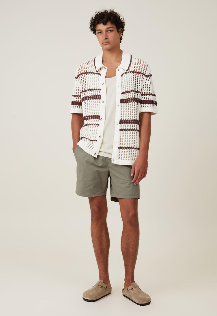 Cotton On - Pablo Short Sleeve Shirt- Vanilla Retro Stripe