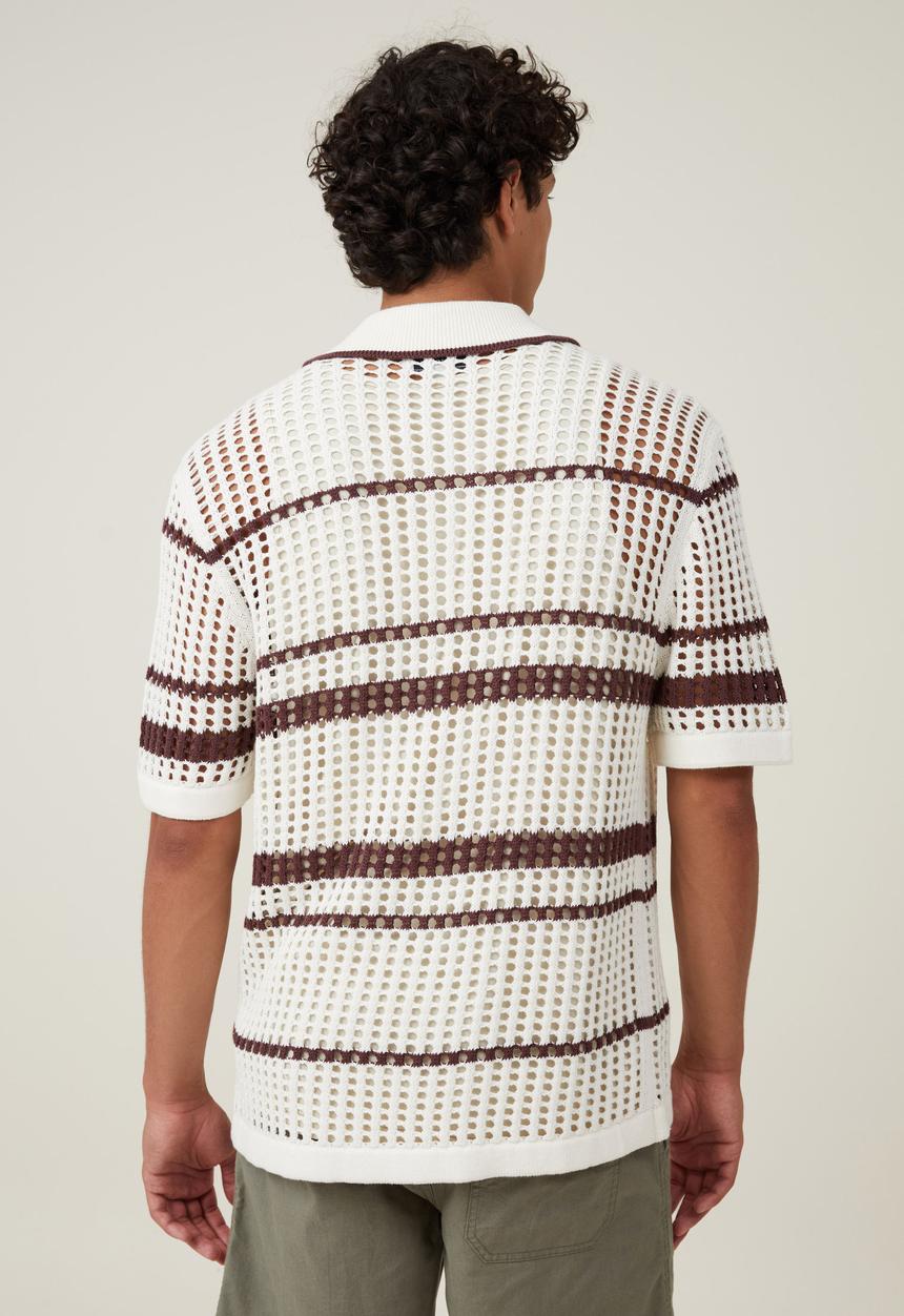Cotton On - Pablo Short Sleeve Shirt- Vanilla Retro Stripe