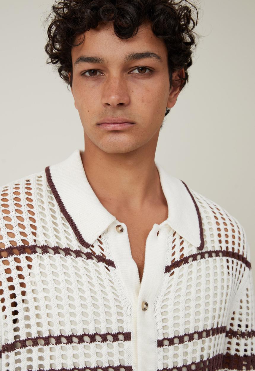 Cotton On - Pablo Short Sleeve Shirt- Vanilla Retro Stripe