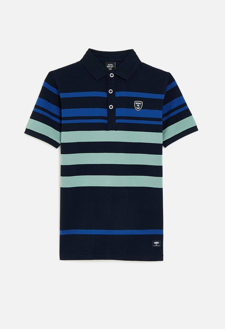 SOVIET - Boys y/dye stripe golfer - navy/mint