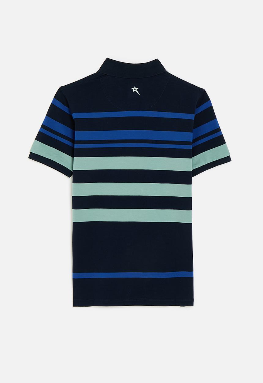 SOVIET - Boys y/dye stripe golfer - navy/mint