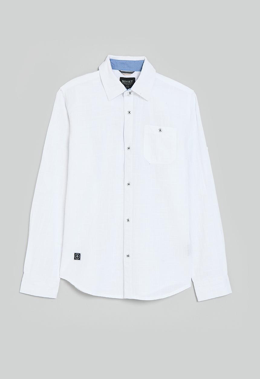 SOVIET - Boys roll up sleeve linen shirt - white