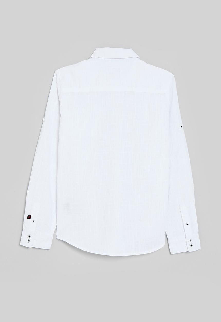 SOVIET - Boys roll up sleeve linen shirt - white