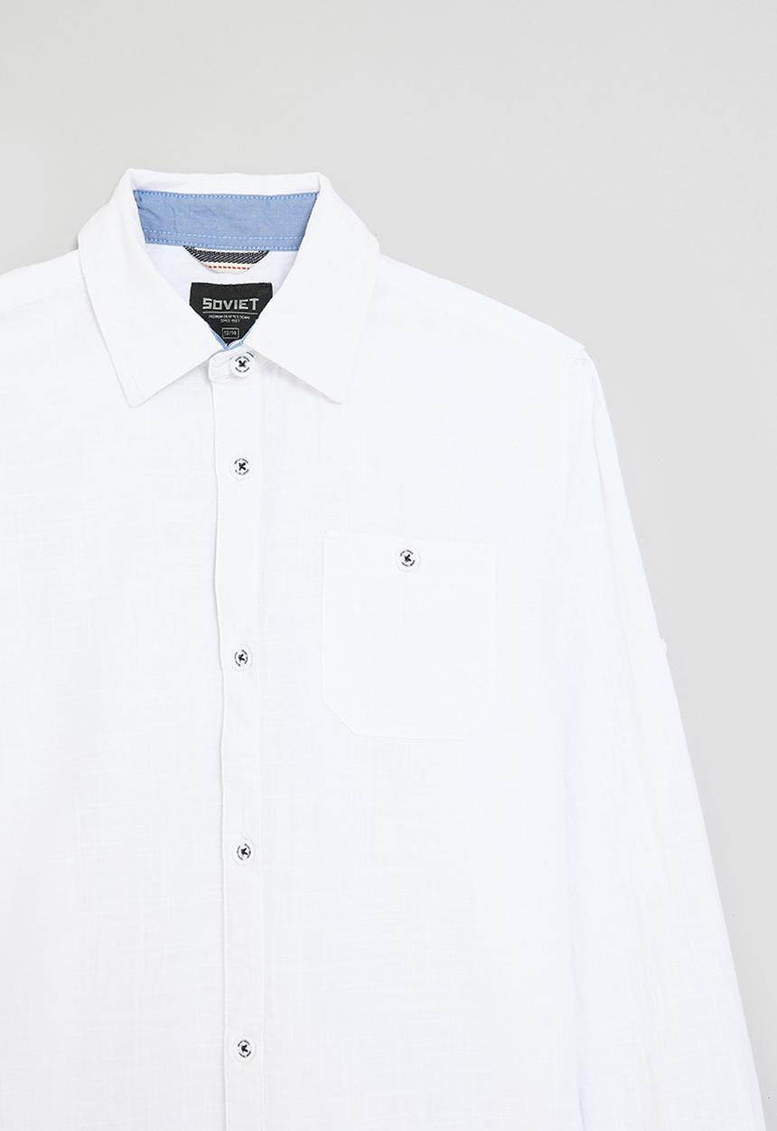 SOVIET - Boys roll up sleeve linen shirt - white