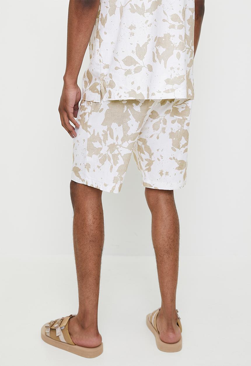 STYLE REPUBLIC - Printed Linen Blend Walkshort - Neutral & White 