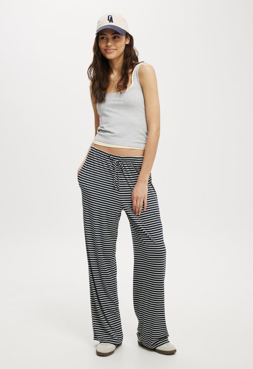Cotton On - Blair Wide Leg Pant - Nakia Stripe/Ink Navy