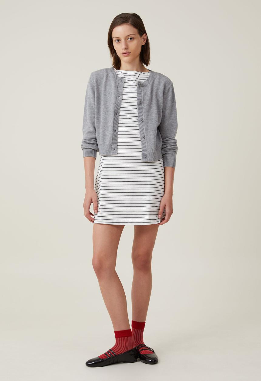 Cotton On - Bella Boat Neck Mini Dress - Classic Stripe Gardenia