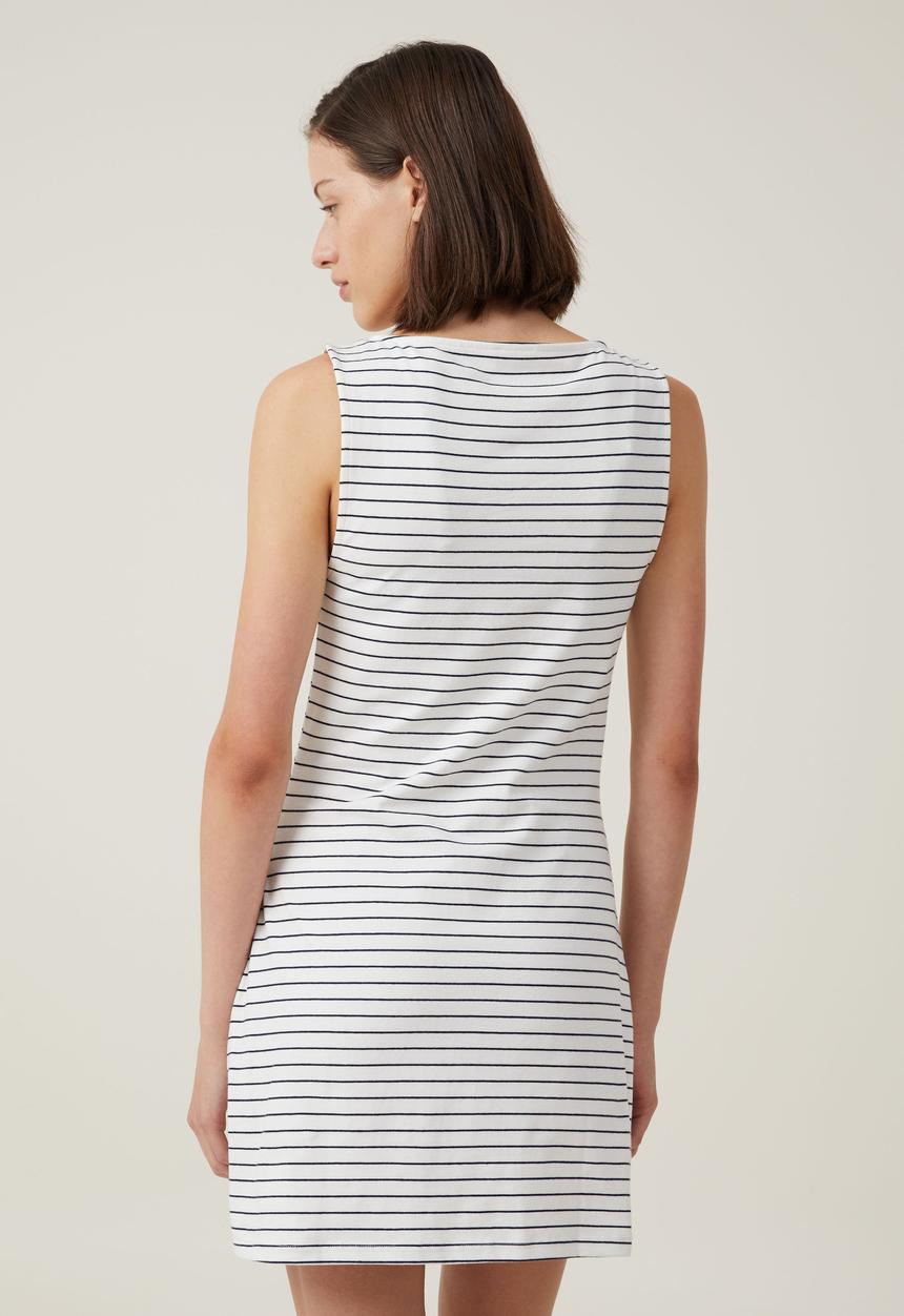 Cotton On - Bella Boat Neck Mini Dress - Classic Stripe Gardenia