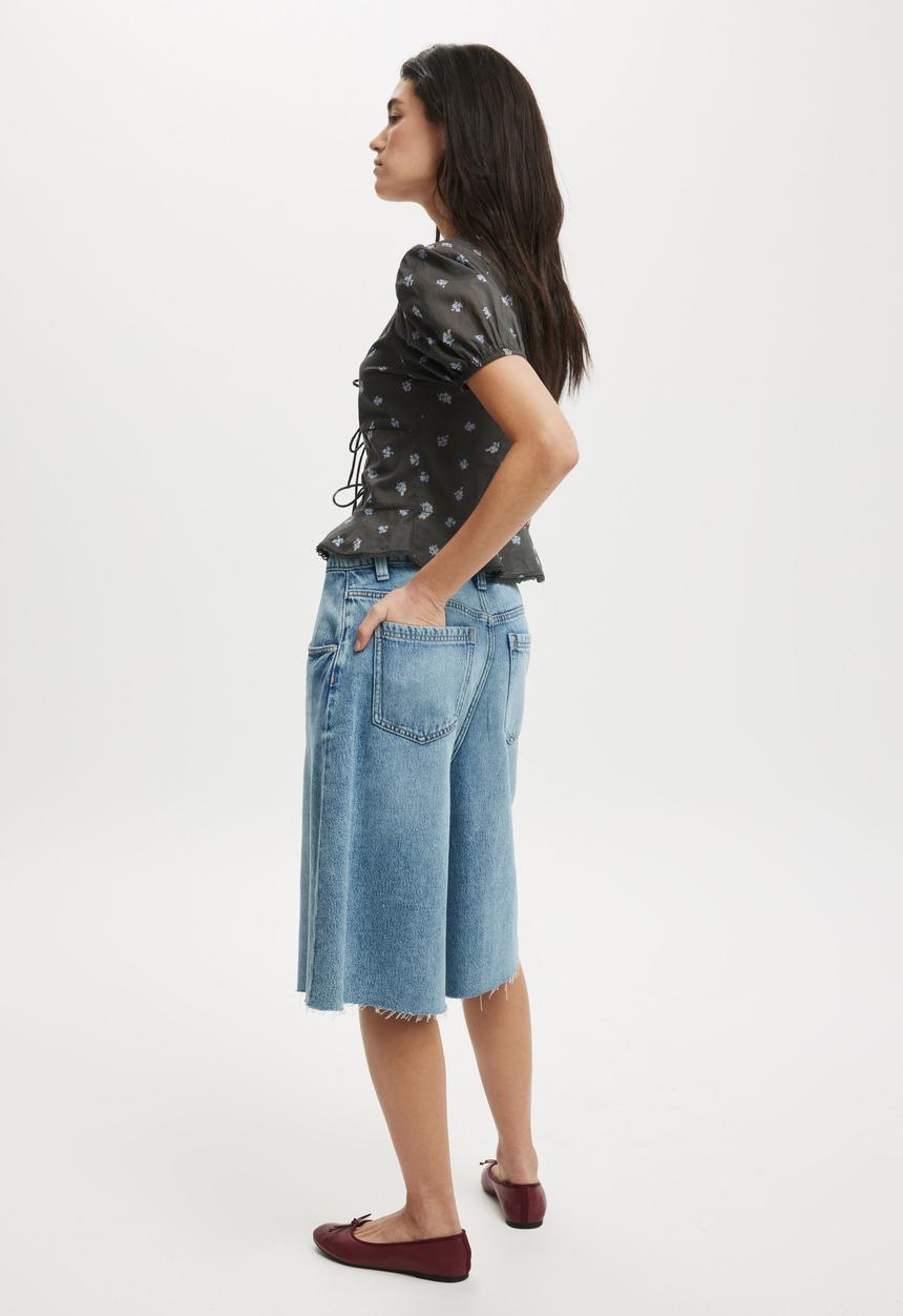 Cotton On - Lyocell Wide Denim Jort-Coast Blue