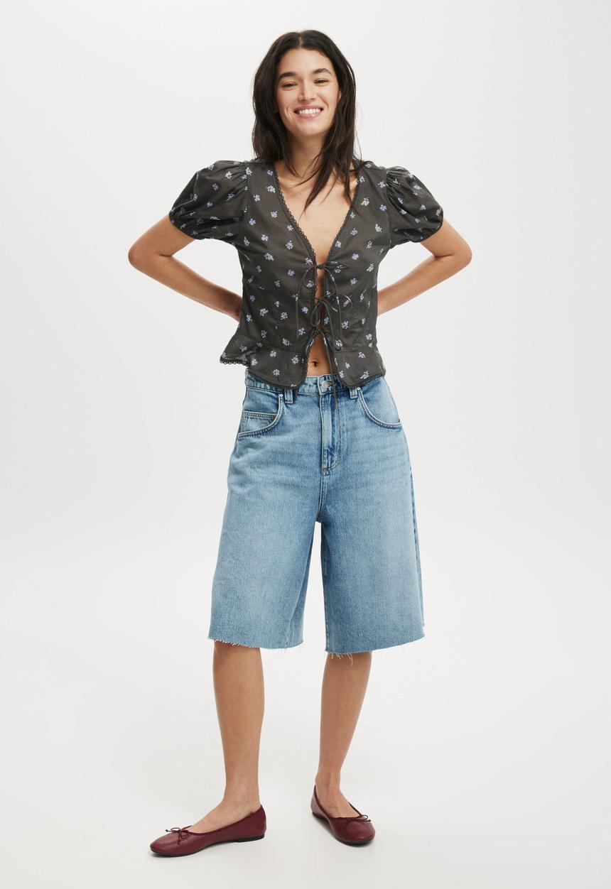 Cotton On - Lyocell Wide Denim Jort-Coast Blue