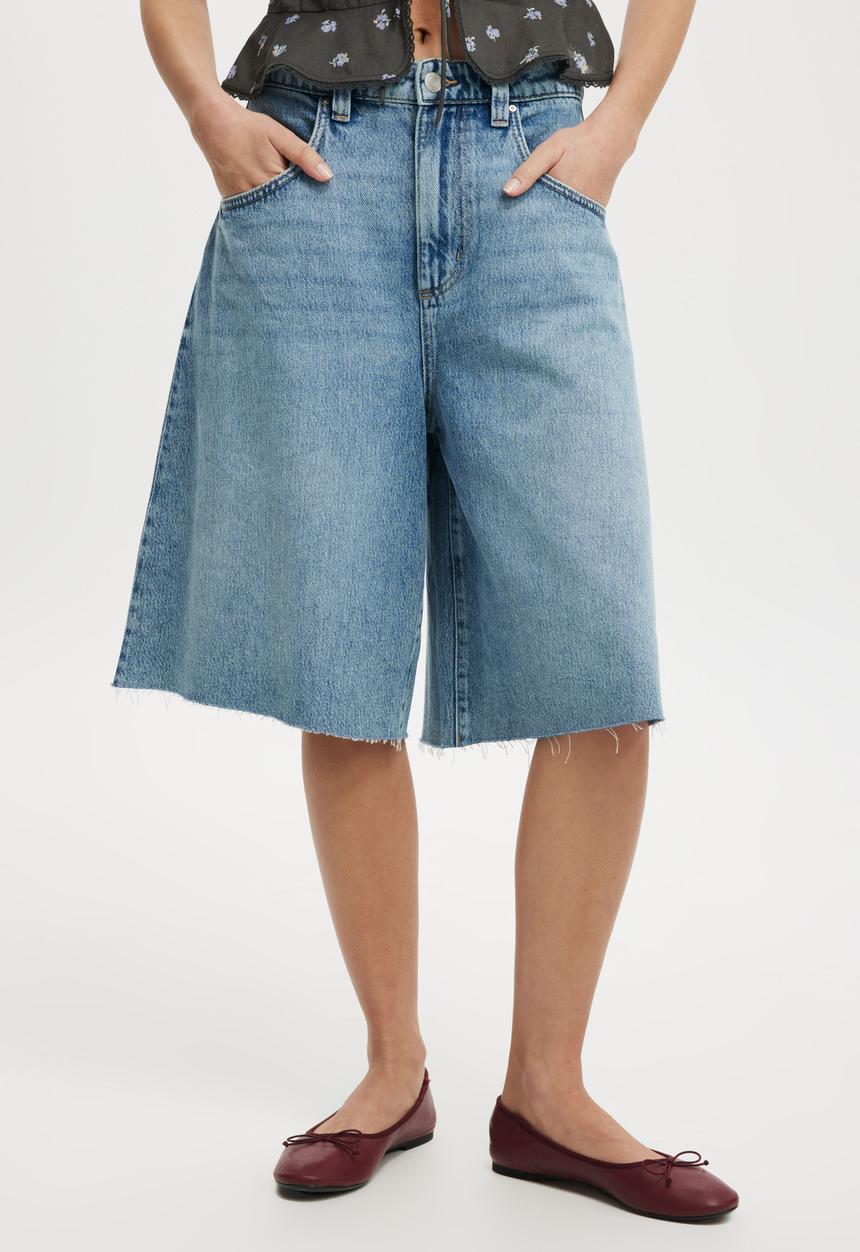 Cotton On - Lyocell Wide Denim Jort-Coast Blue