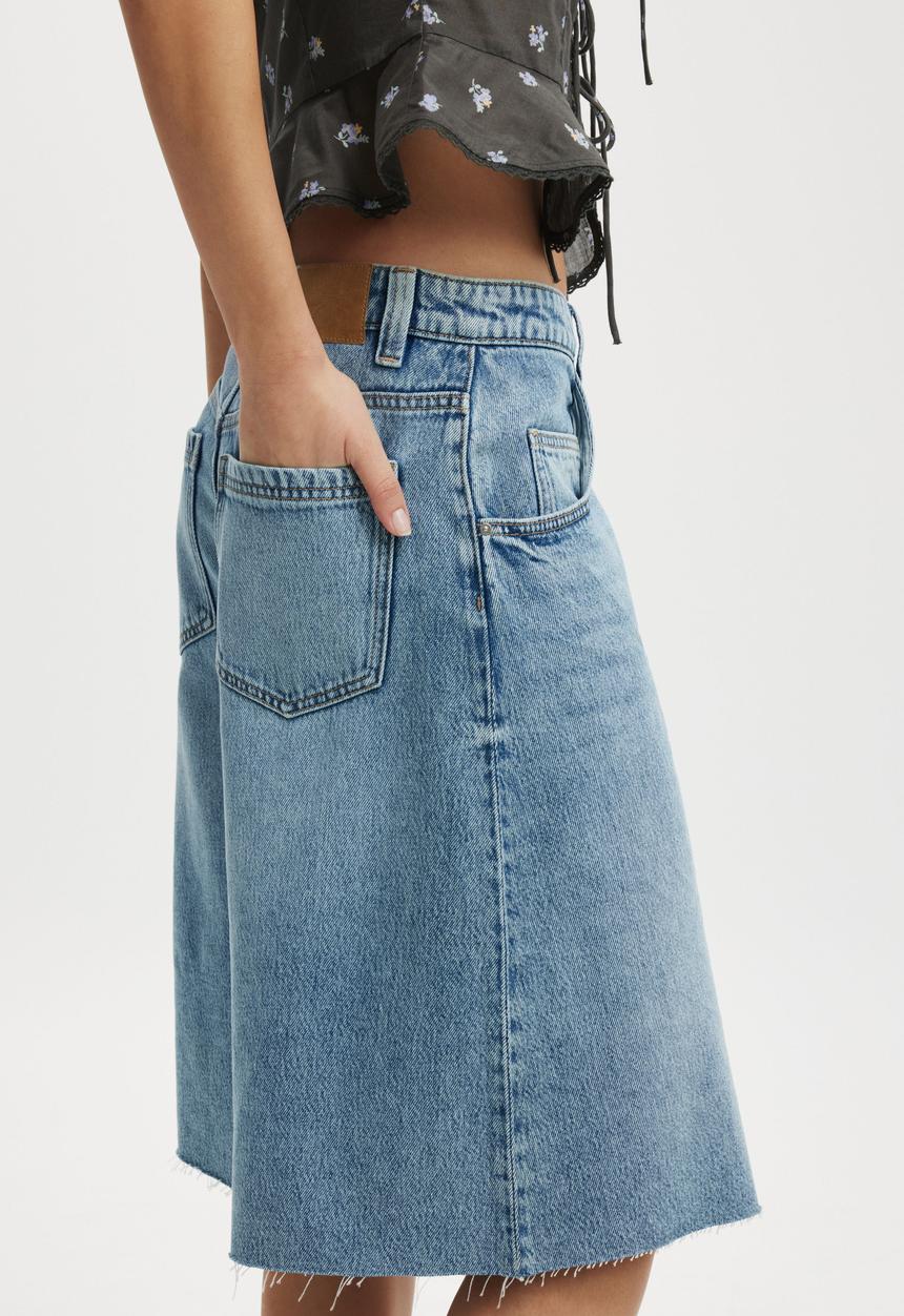 Cotton On - Lyocell Wide Denim Jort-Coast Blue