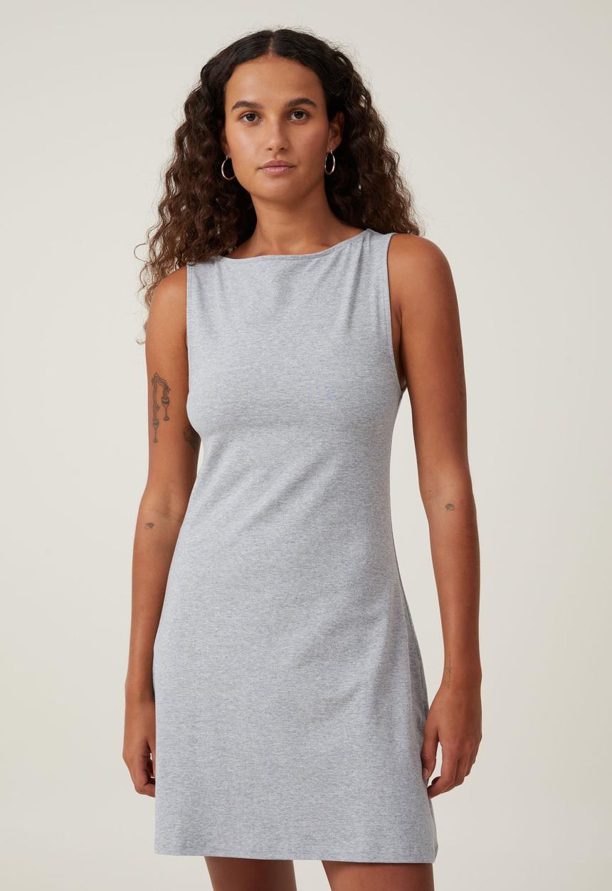 Cotton On - Bella Boat Neck Mini Dress - Grey Marle