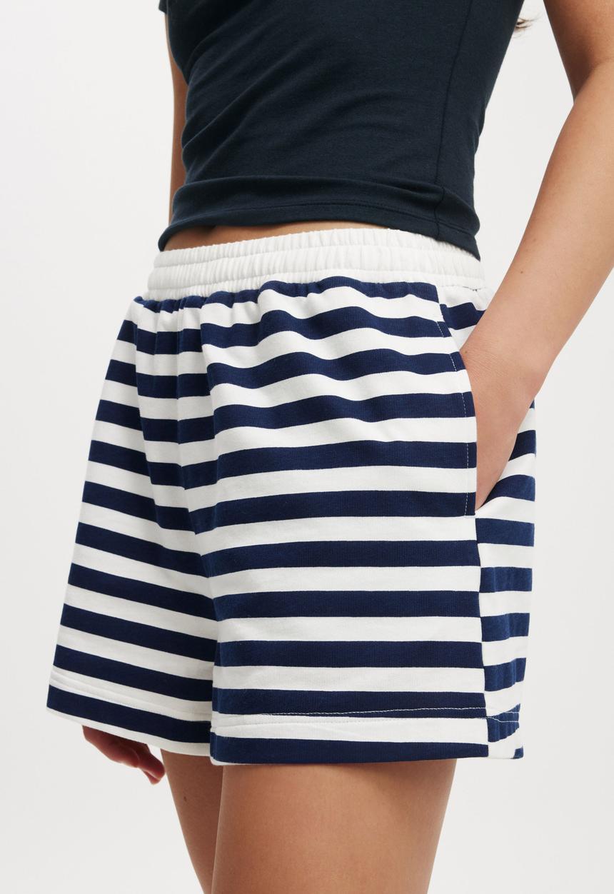 Cotton On - Classic Fleece Summer Sweat Short - Basic Stripe Cool Navy